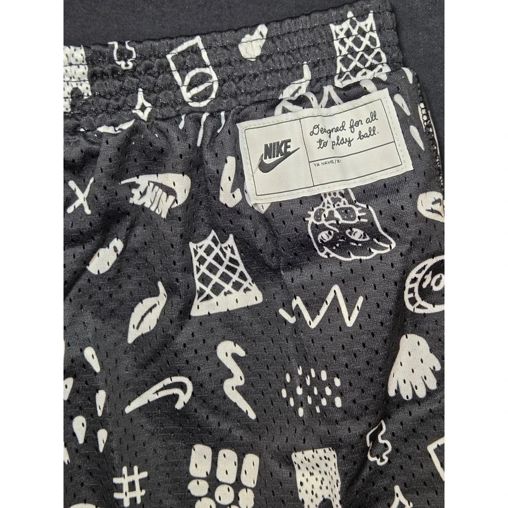 Nike Ball For All Mesh Basketball‎ Shorts Black Doodle Print Size 6 86J778-023